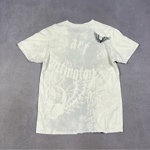 Affliction Style White and Black Short Sleeve Tee with Winged Graphic Y2K - Picture 2 of 4